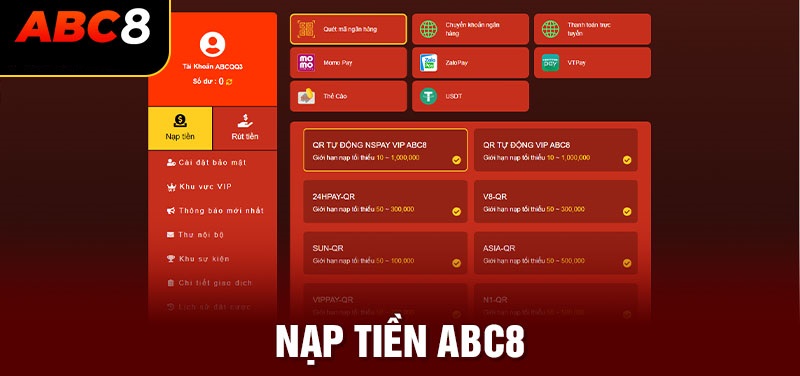 Cách nạp – rút tiền tại Game Nổ Hũ ABC8